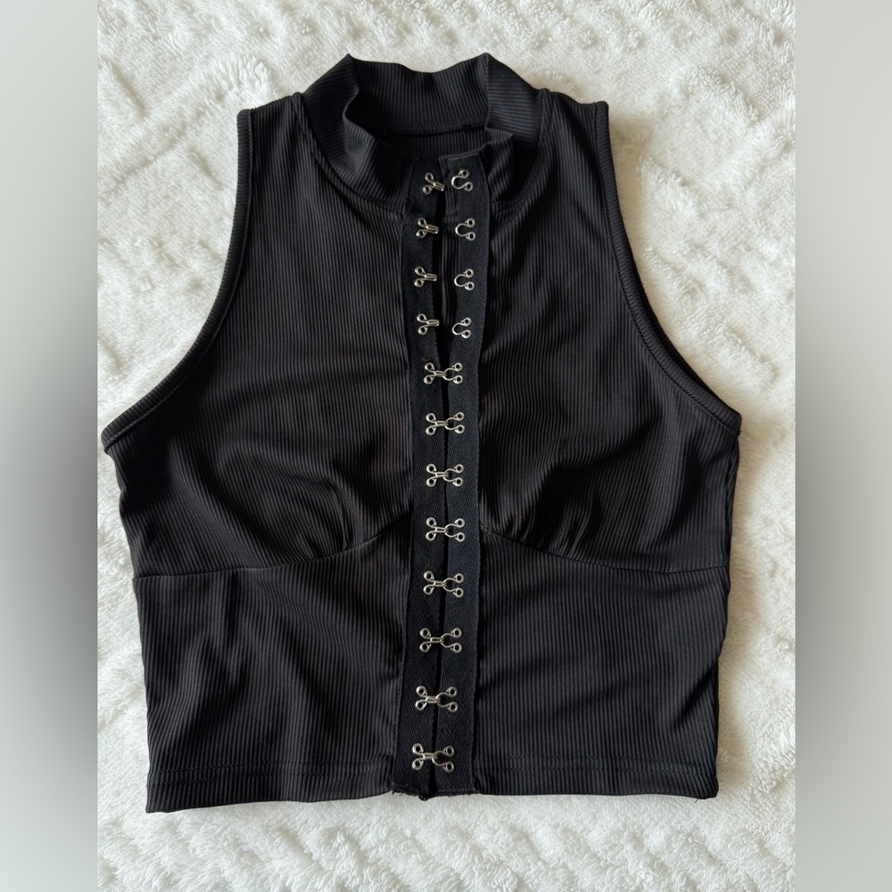 ~SOLD~Sexy Black Sleeveless Top with Hook Detailing